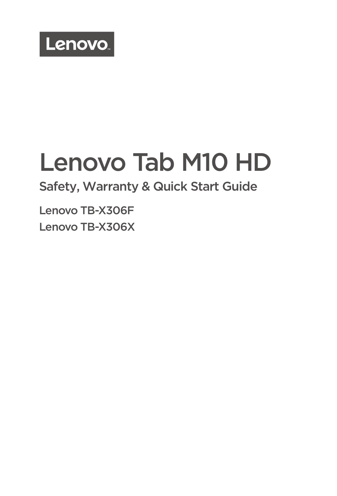 Lenovo Tab M10 HD Safety, Warranty & Quick Start Guide