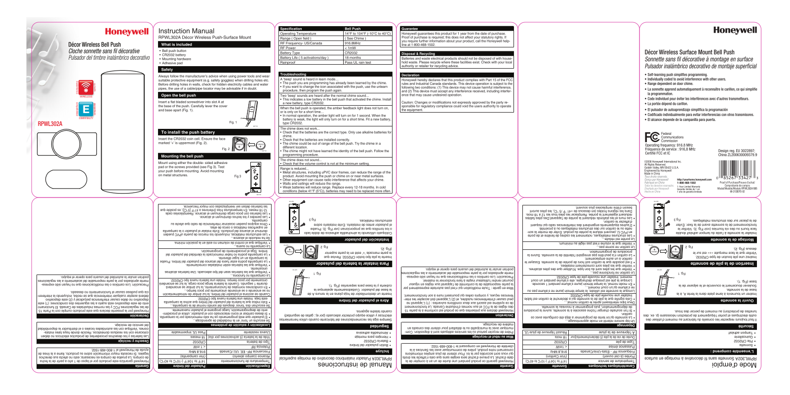 Honeywell RPWL302A User Manual