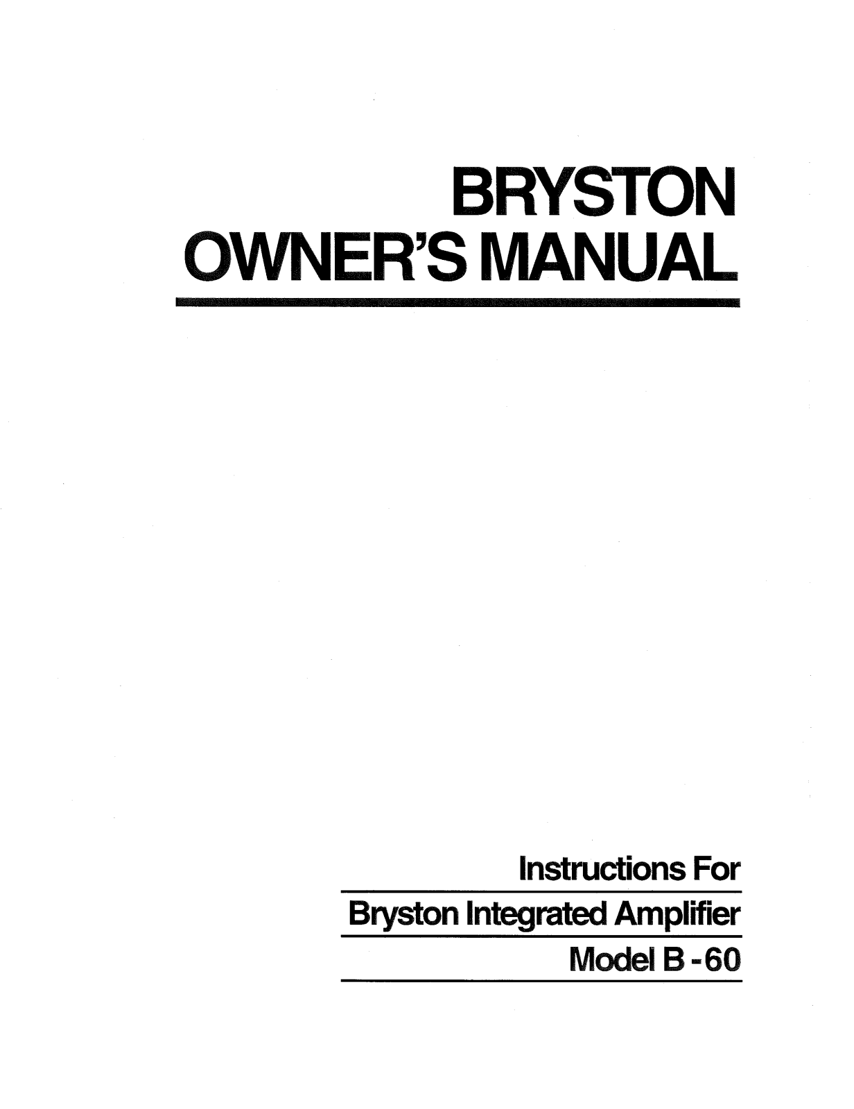 Bryston B-60 Owners manual