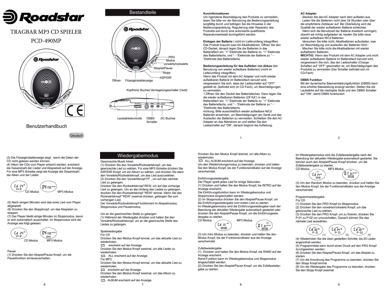 Roadstar PCD-490 MP Instruction Manual