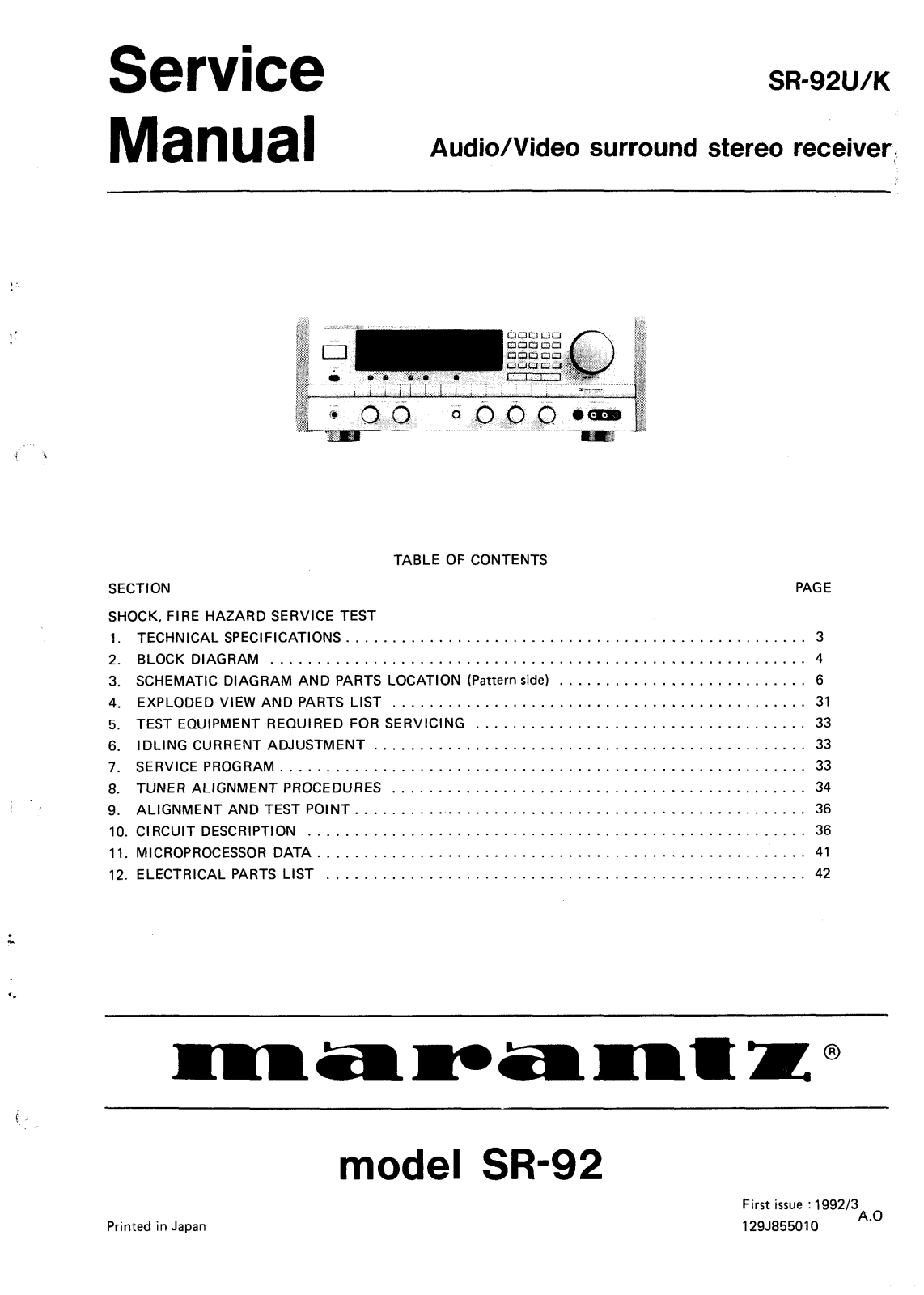 Marantz SR-92 Service Manual