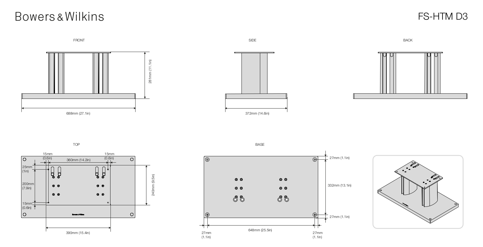 Bowers & Wilkins FS-HTM D3 Dimensions Guide