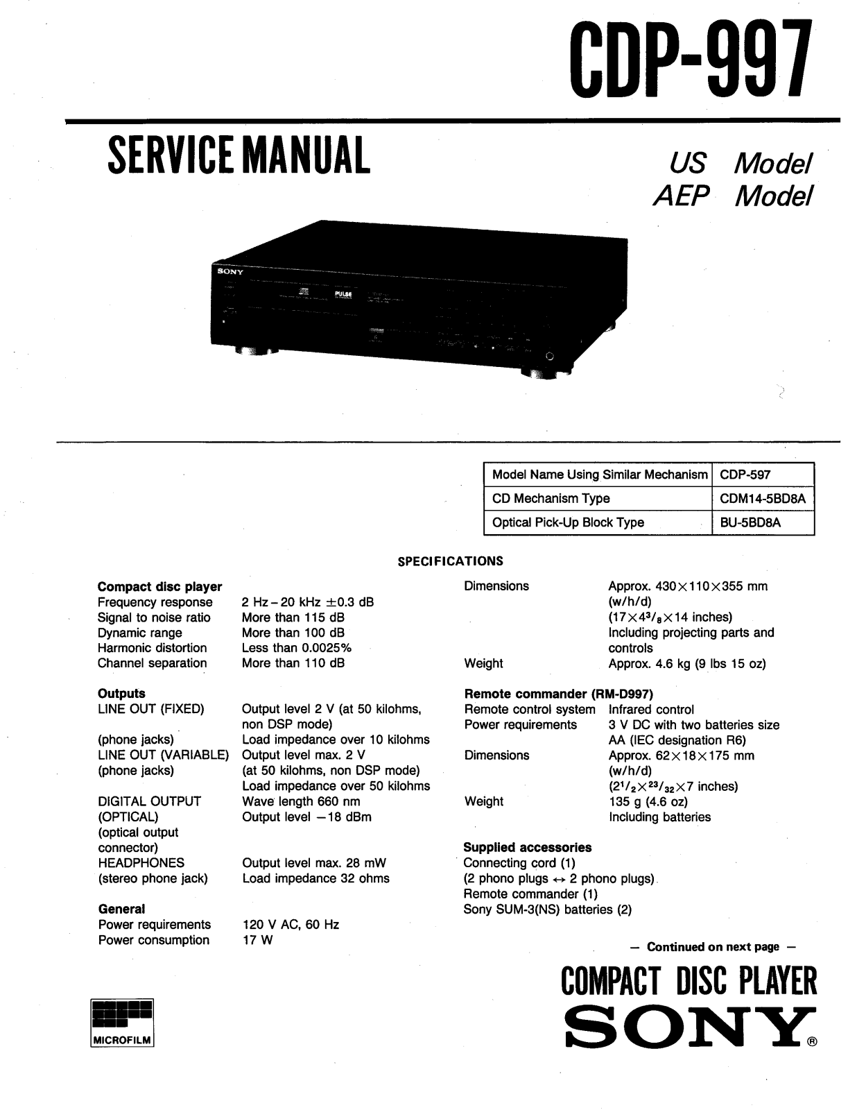 Sony CDP-997 Service manual