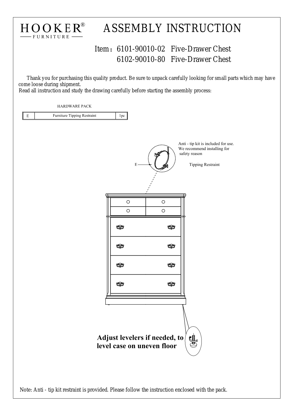 Hooker 6102-90010-80, 6101-90010-02 Assembly Instructions