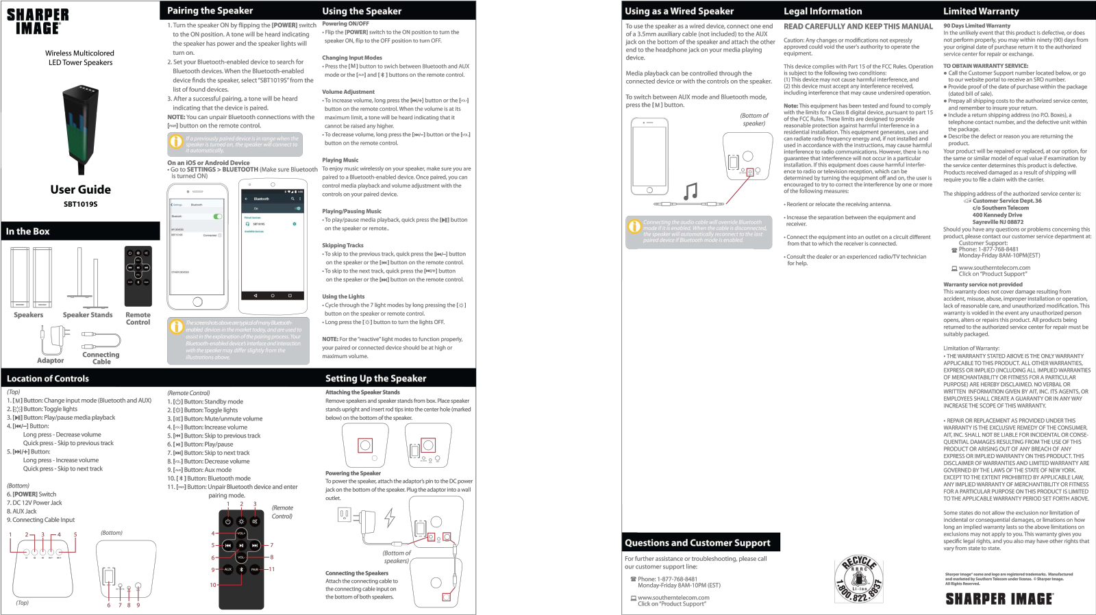 Sharper image SBT1019S User Manual