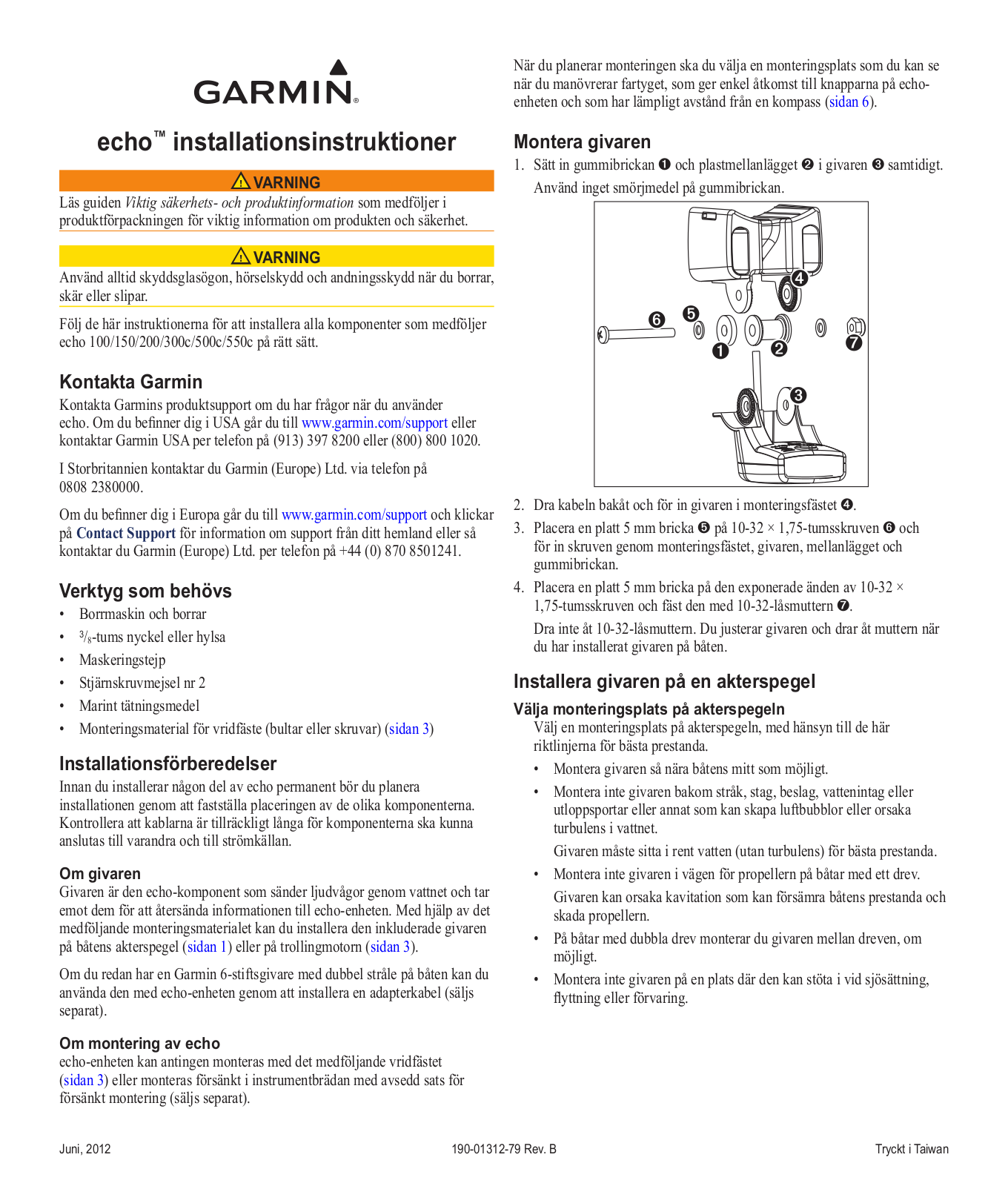 Garmin echo 100, echo 150, echo 300c, echo 500c, echo 550c Installation manual