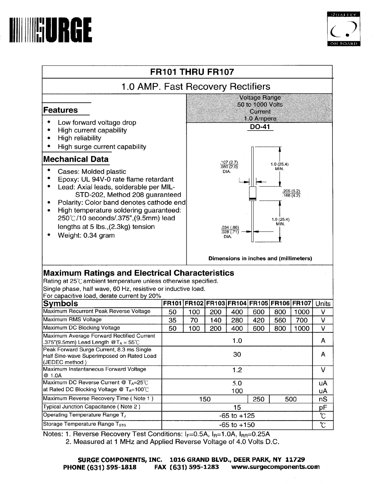 SURGE FR107, FR105, FR106, FR104, FR103 Datasheet