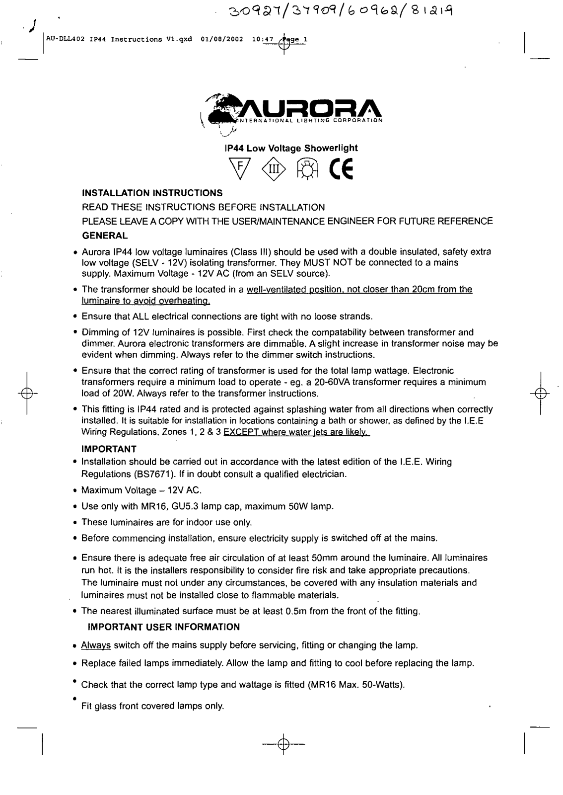 Aurora AU-DLL402 User Manual