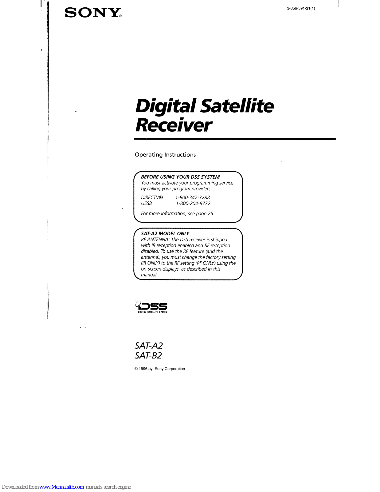 Sony SAT-A2 Operating Instructions (primary manual), SAT-B2 Operating Instructions Manual