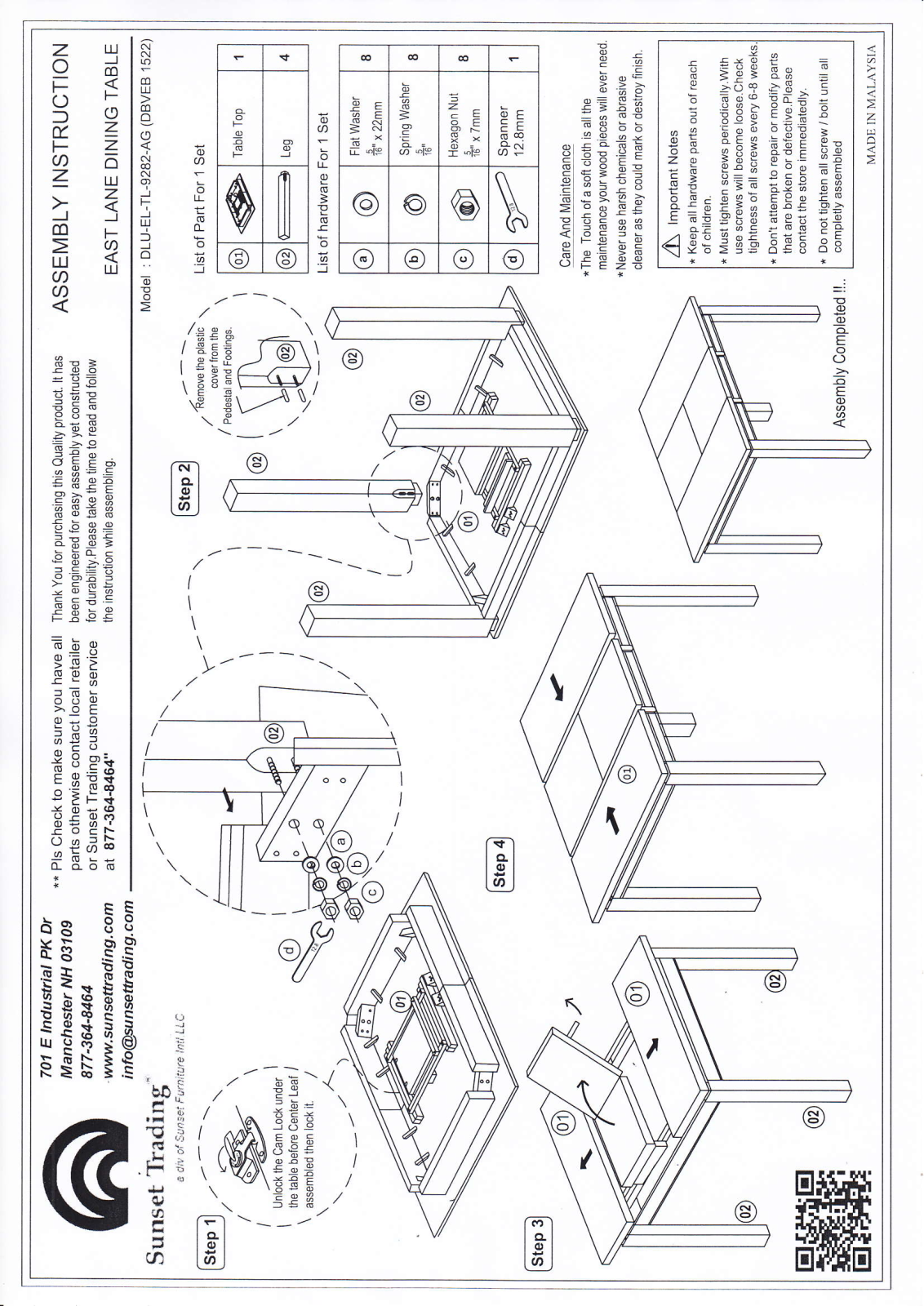 Sunset Trading DLUEL9282 Assembly Guide