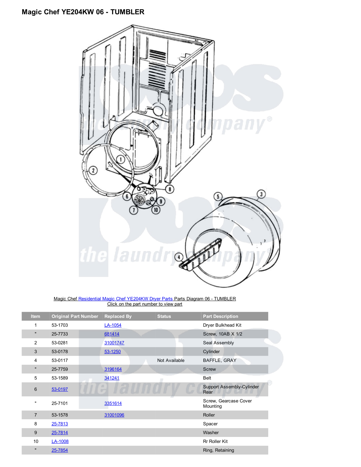 Magic Chef YE204KW Parts Diagram