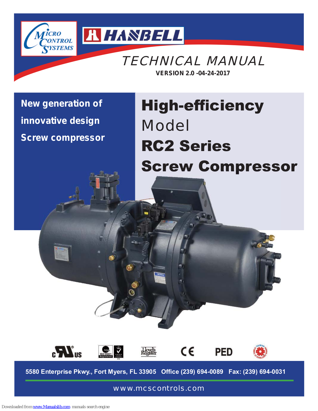 Hanbell RC2-180A, RC2-140A, RC2-300A, RC2-340A, RC2-230A Technical Manual