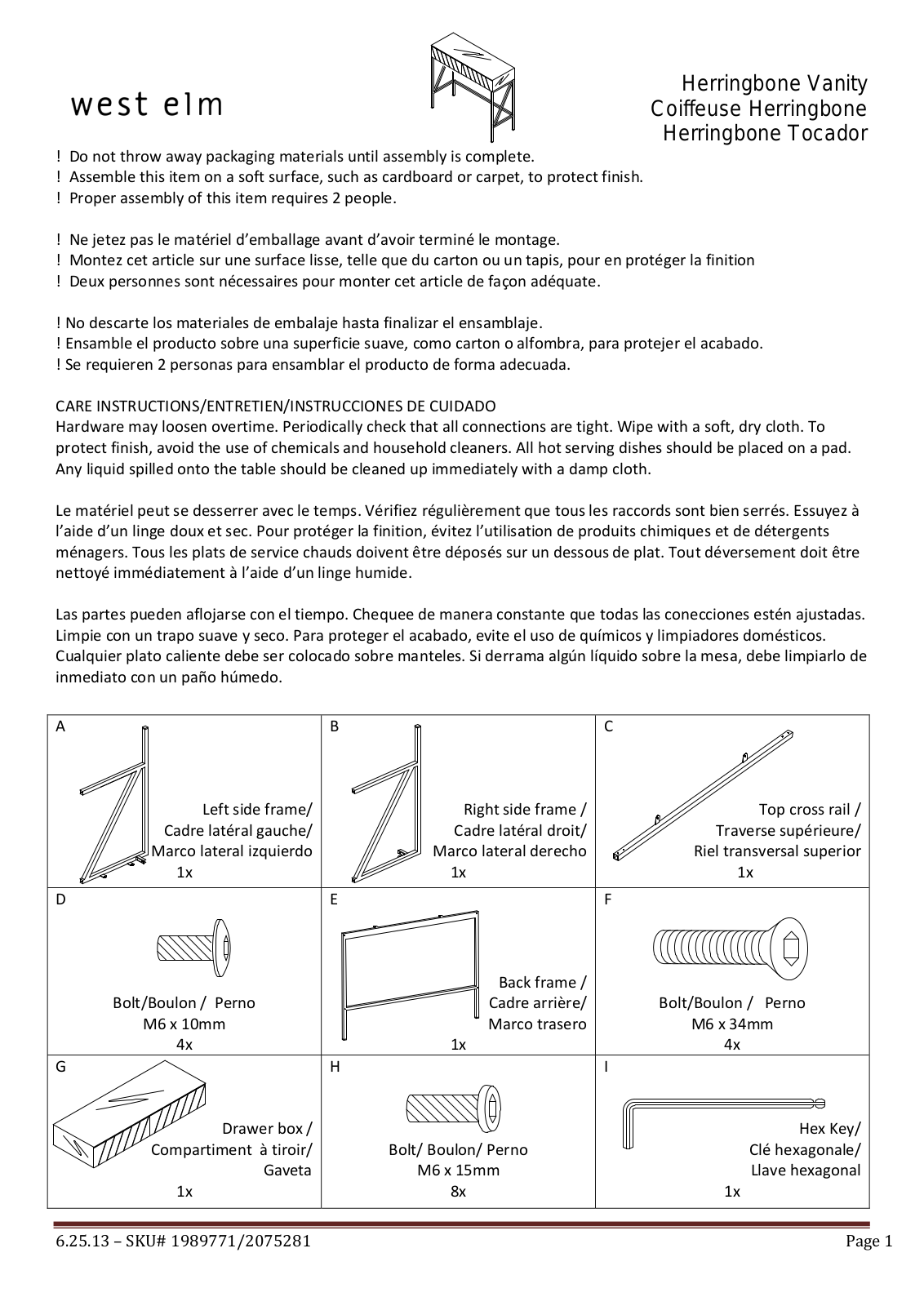 West Elm Herringbone Vanity Assembly Instruction