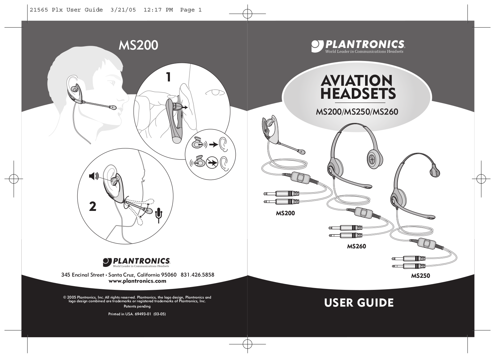 Plantronics MS260, MS200, MS250 User Manual