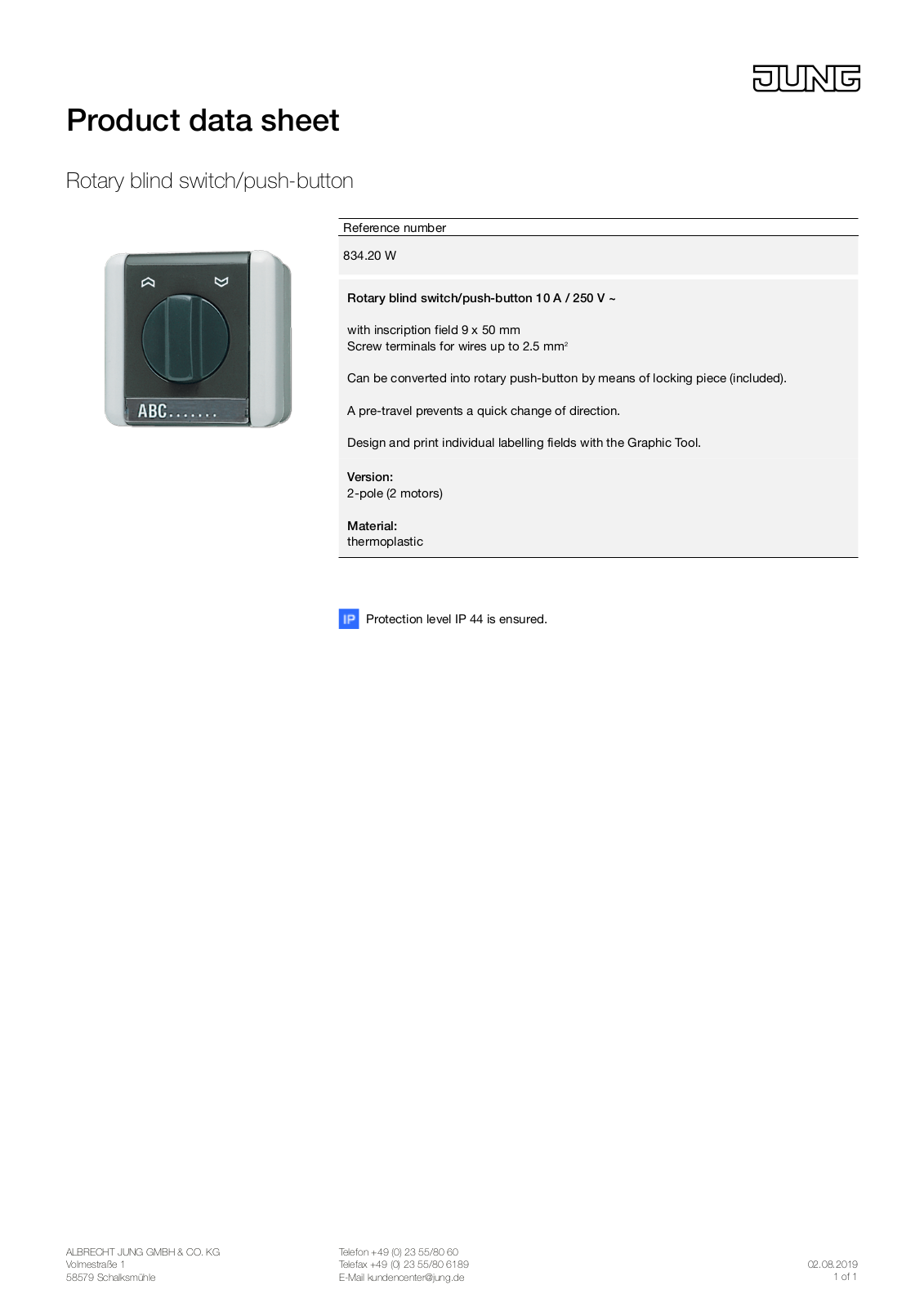 Jung 834.20 W User Manual