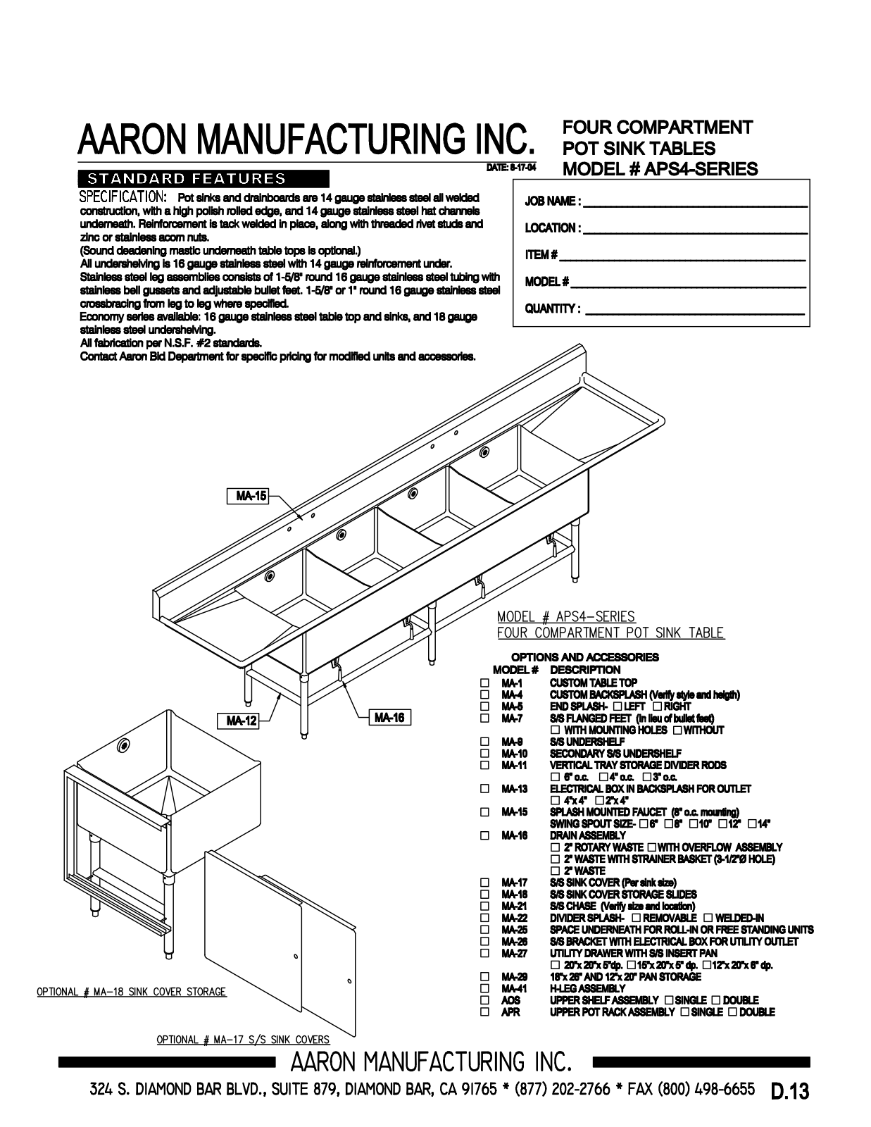 Aaron Manufacturing APS4-20261216-CB User Manual