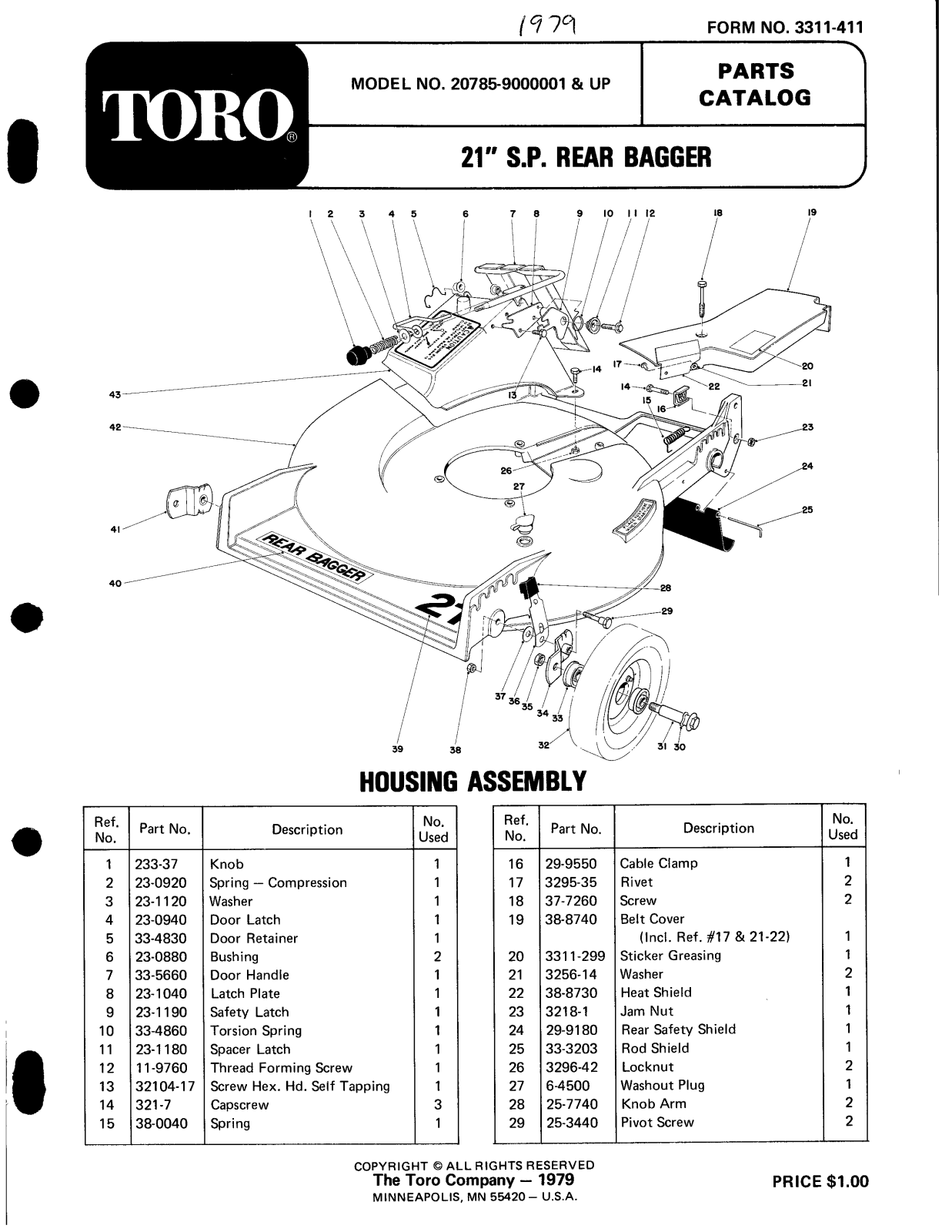 Toro 20785 Parts Catalogue