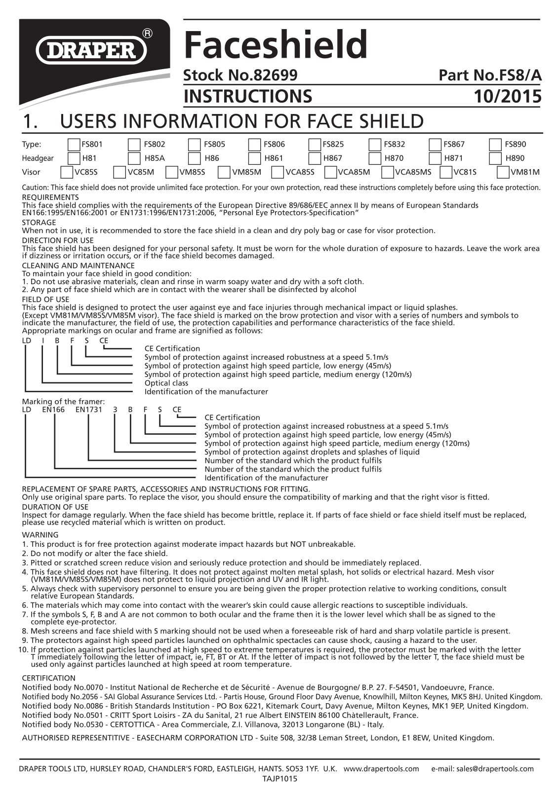 Draper Tools 82699 Instructions - ManualMachine.com