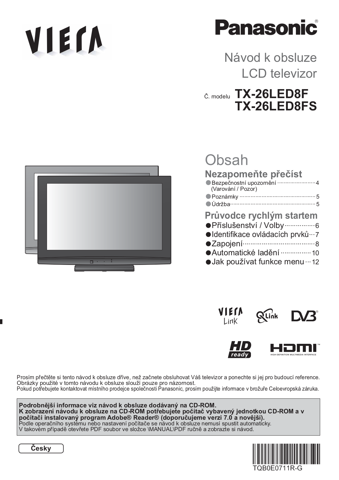 PANASONIC TX-26LED8F, TX-26LED8FS User Manual