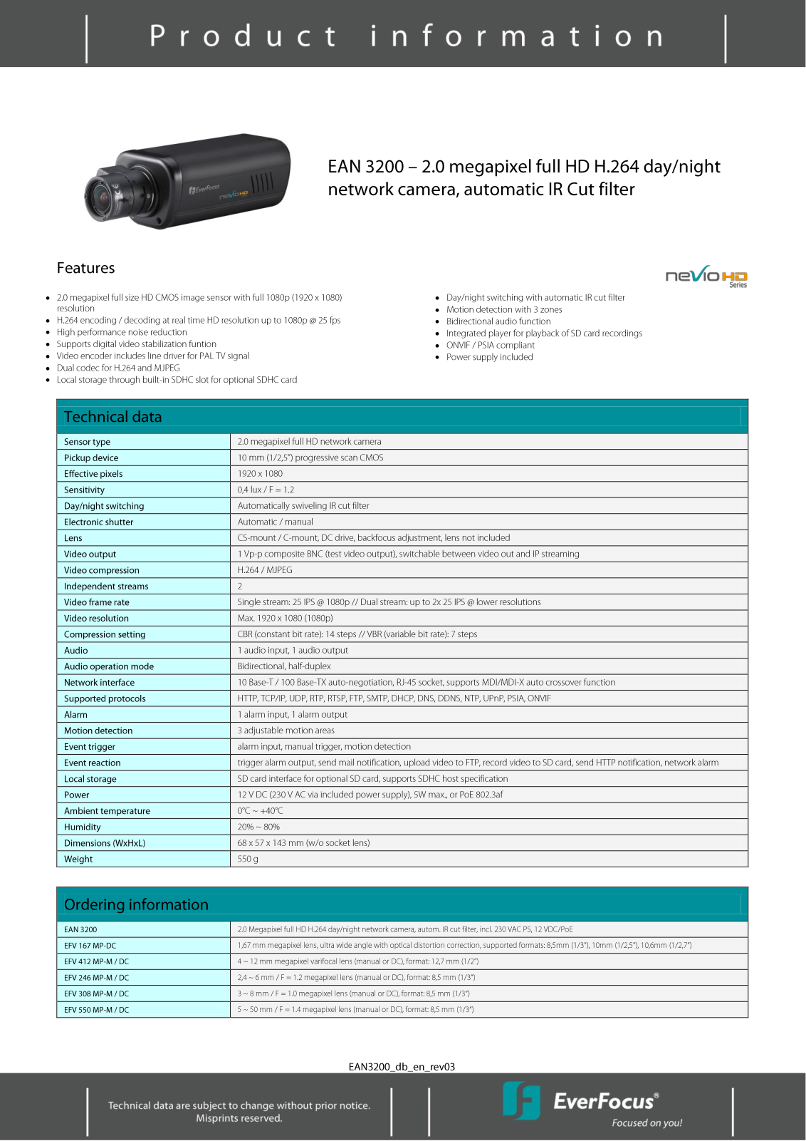 EverFocus EAN3200 Specsheet