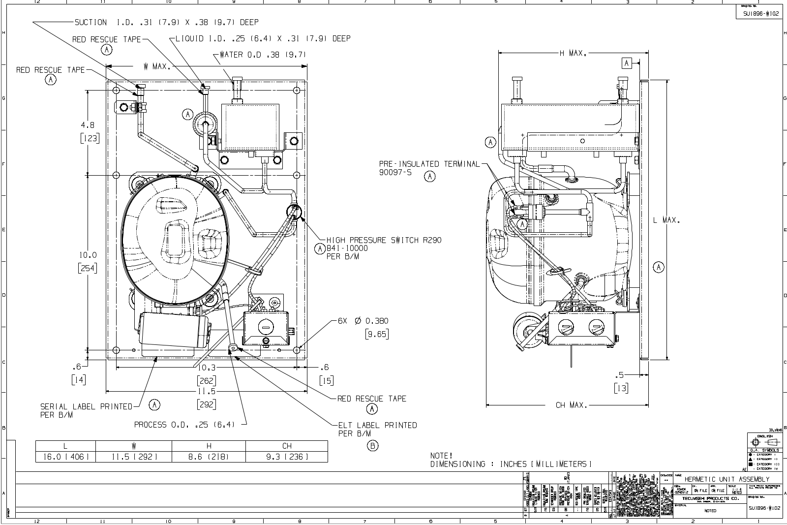 Tecumseh AE4460U-AA1CXW Drawing Data