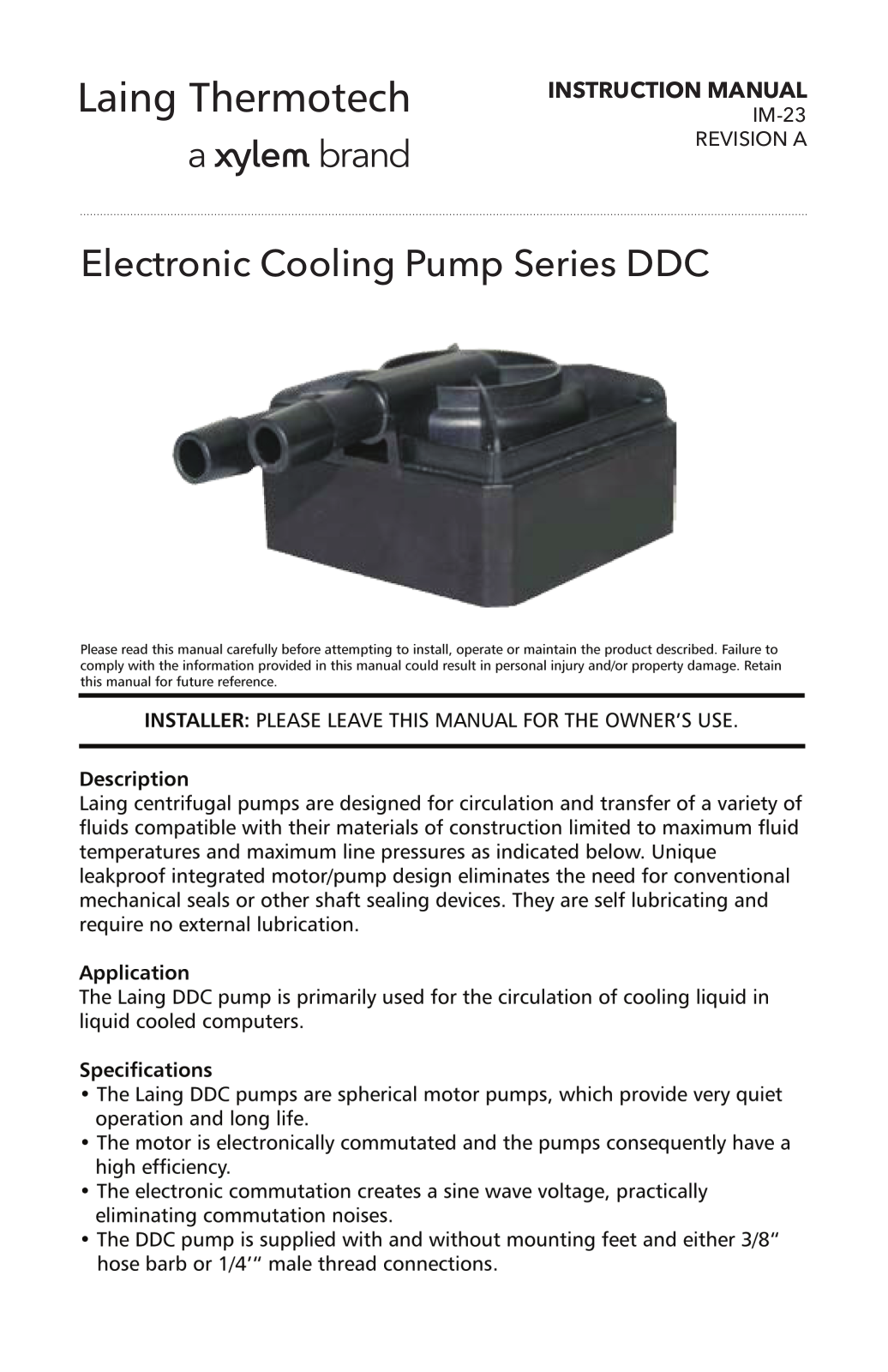 Xylem IM 23A User Manual