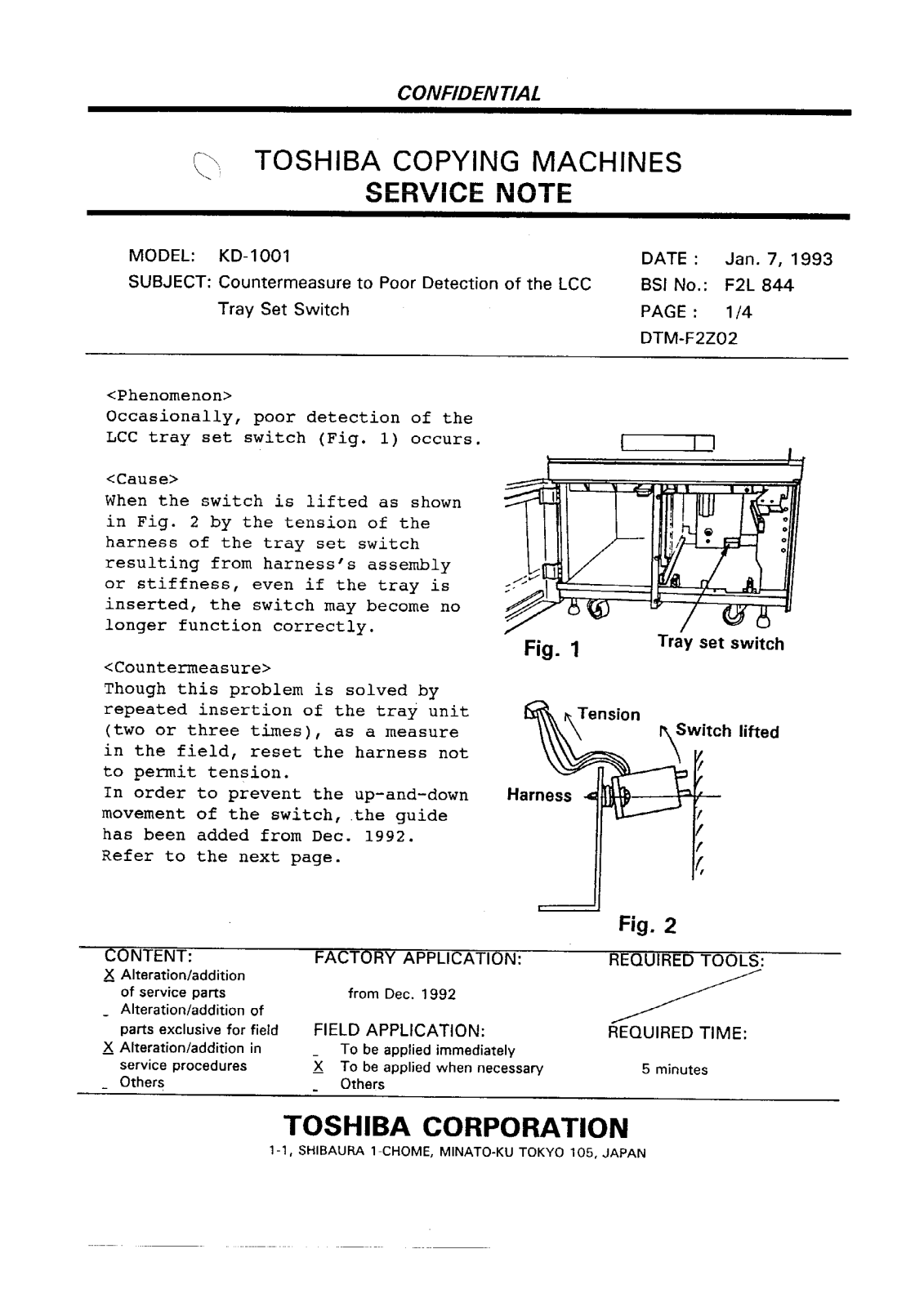 Toshiba f2l844 Service Note