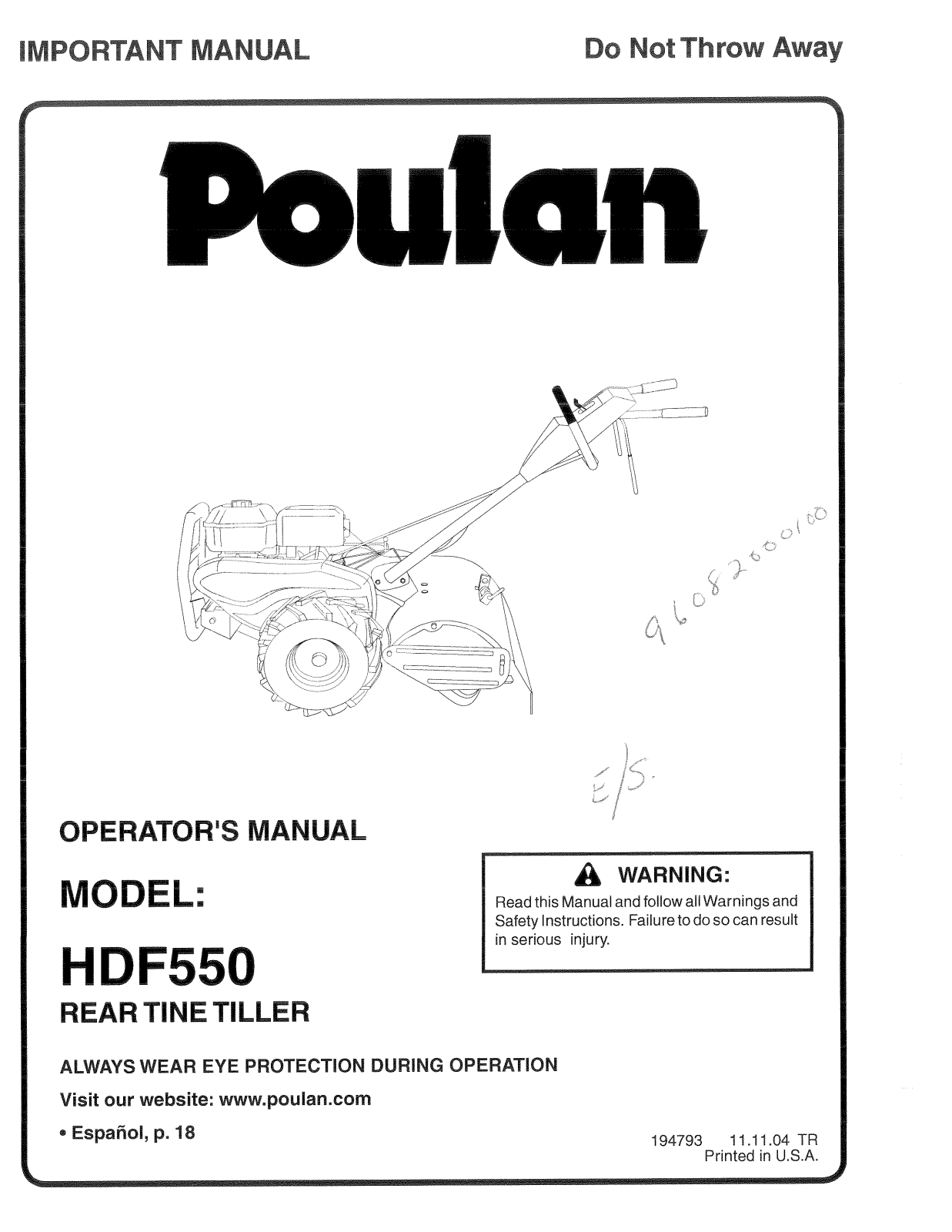 Poulan 96082000100 User Manual