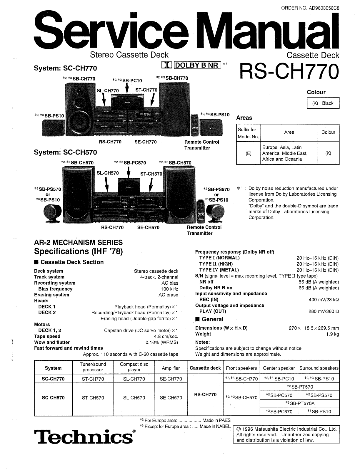 Technics RS-CH-770-E Service Manual