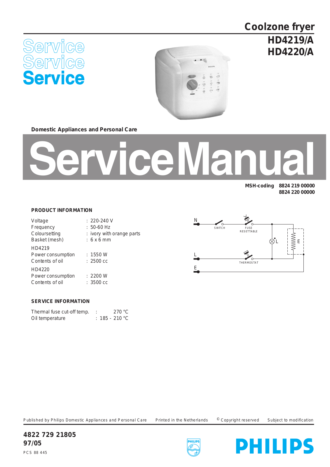 Philips HD4220-A, HD4219-A Service Manual