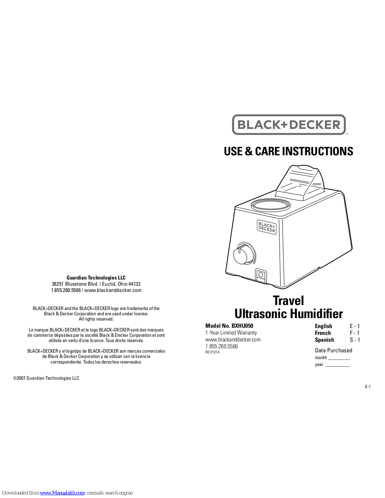 Black & Decker BXHU050 Use & Care Instructions Manual