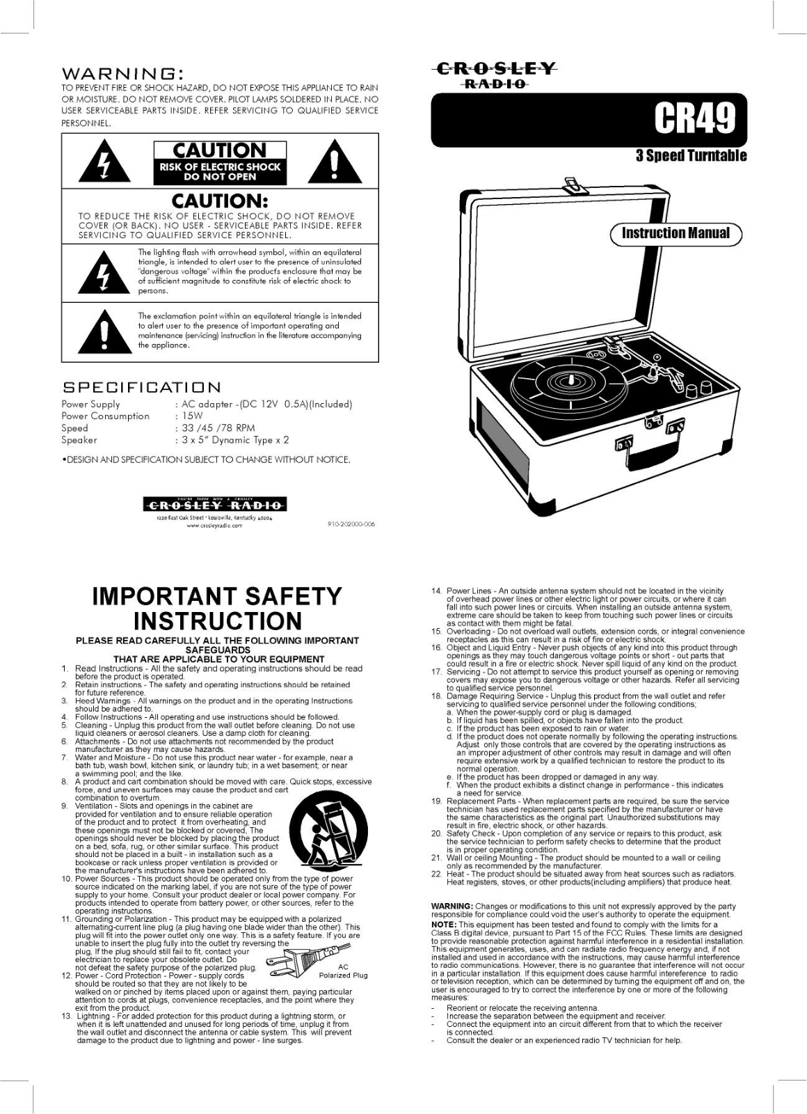 Crosley Radio CR49 User Manual