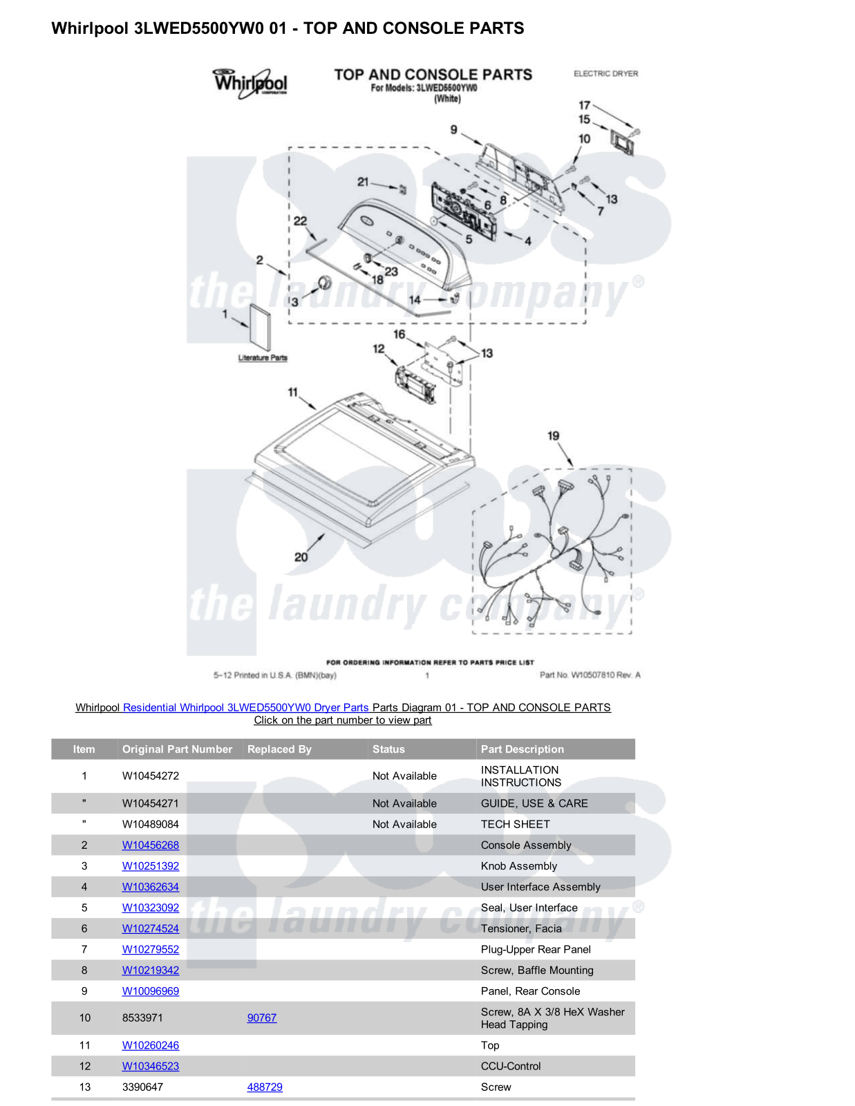 Whirlpool 3LWED5500YW0 Parts Diagram