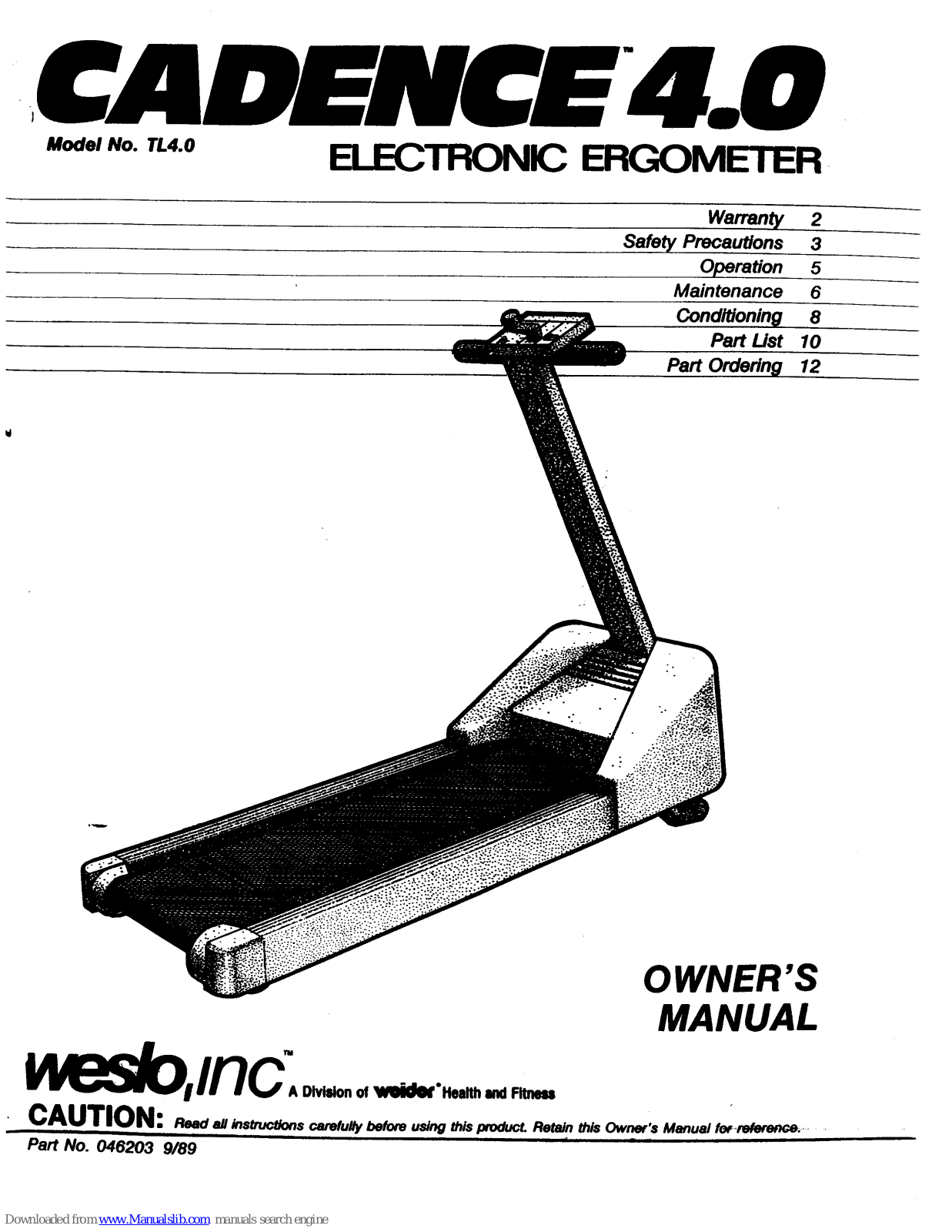 Weslo Cadence 4.0 Owner's Manual