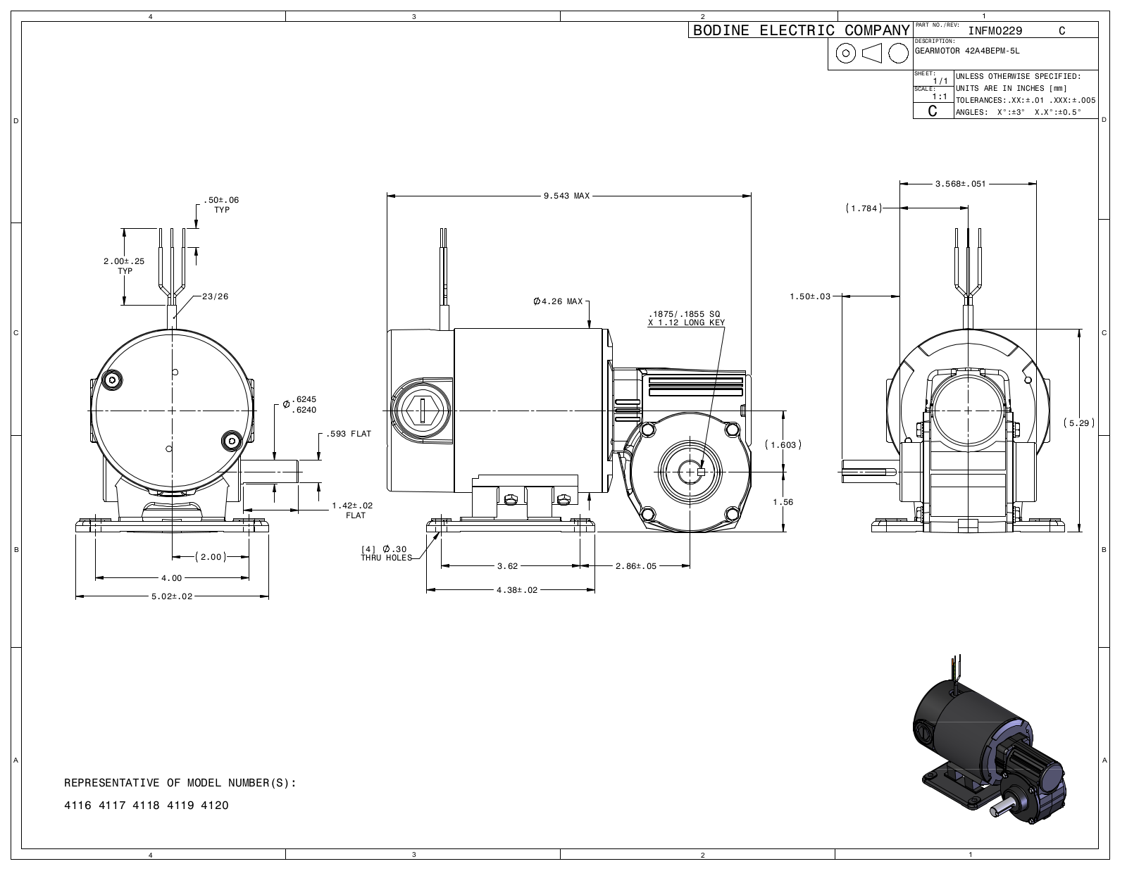 Bodine 4116, 4117, 4118, 4119, 4120 Reference Drawing