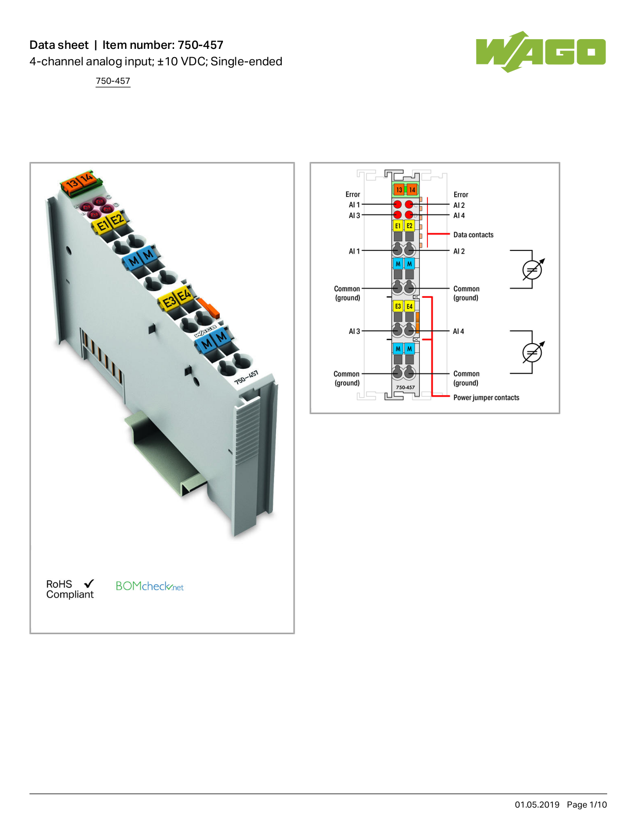 Wago 750-457 Data Sheet