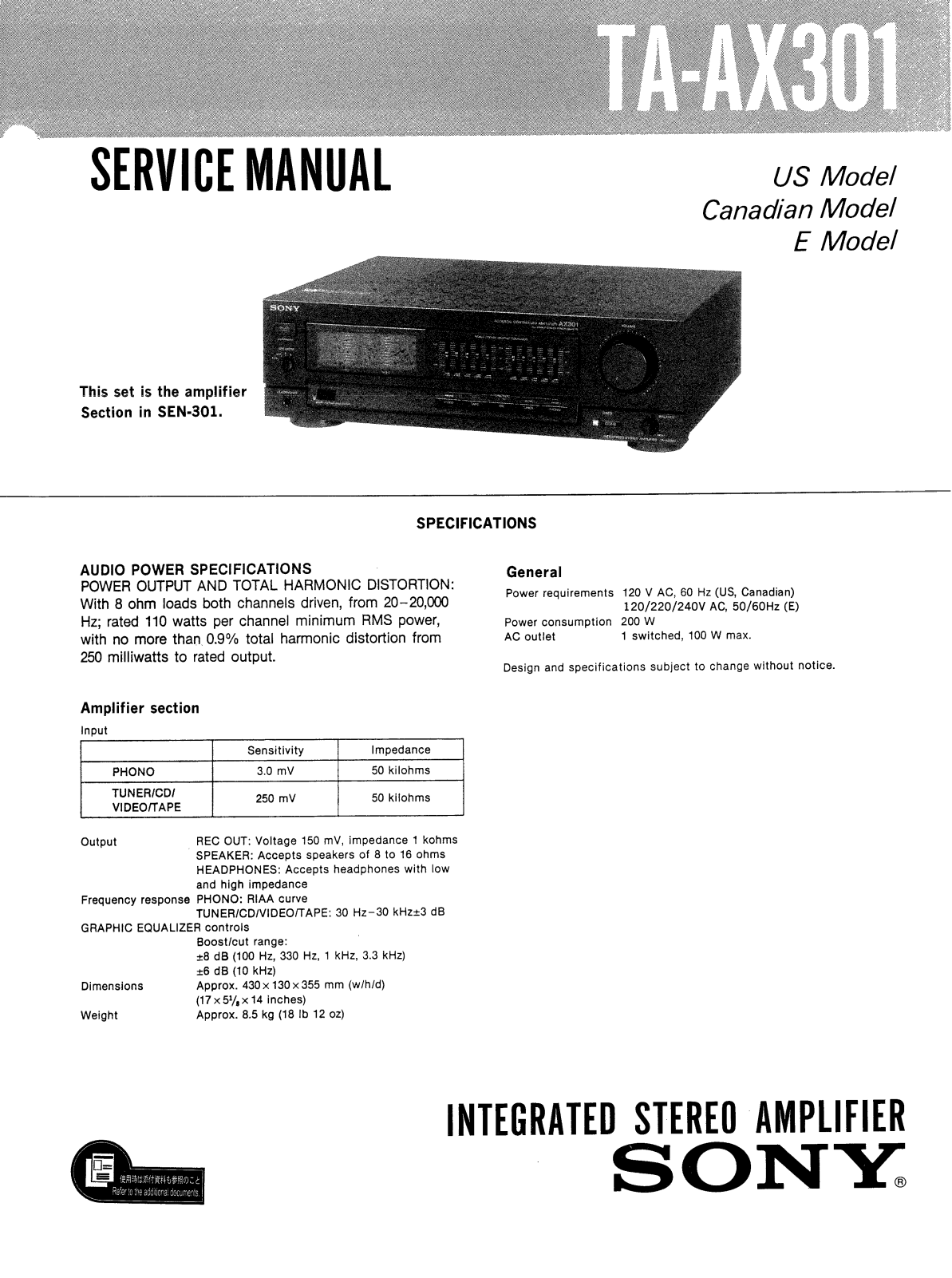 Sony TAAX-301 Service manual