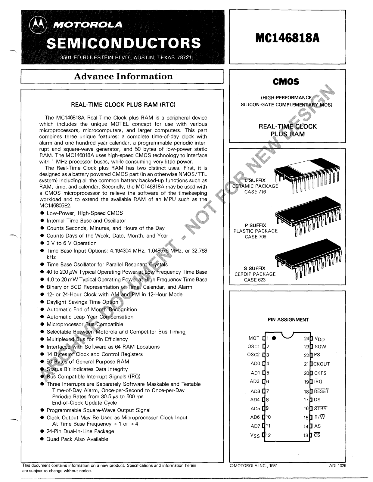 Datasheet MC146818ACP Specification - ManualMachine.com