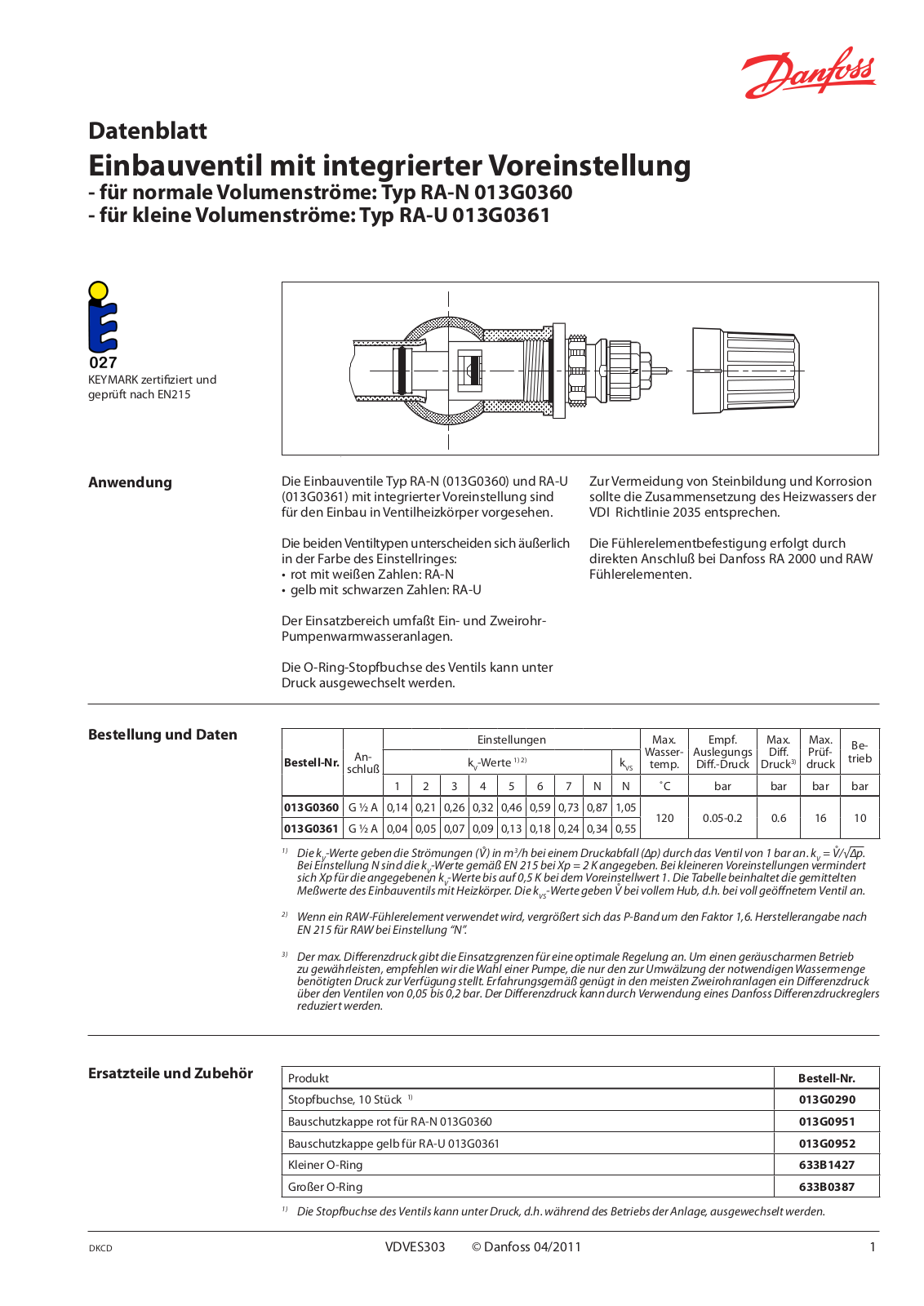 Danfoss RA-N 013G0360, RA-U 013G0361 Data sheet