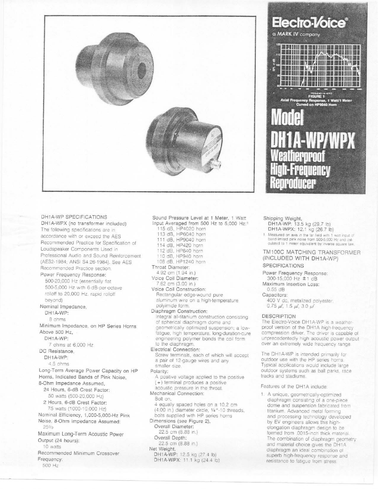 Electro-voice DH1A-WP, DH1A-WPX DATASHEET