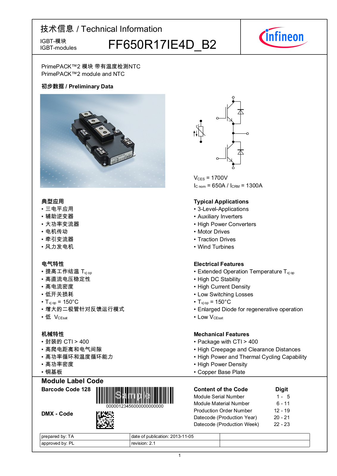 Infineon FF650R17IE4D-B2 Data Sheet