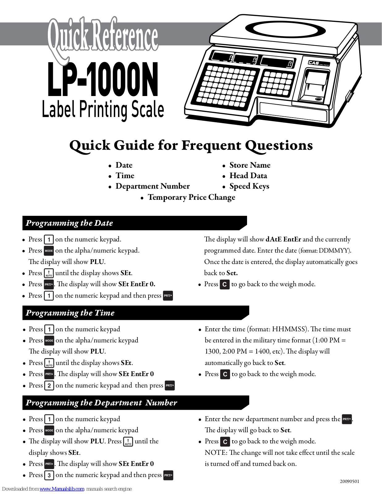 CAS Scale LP-1000N Quick Reference