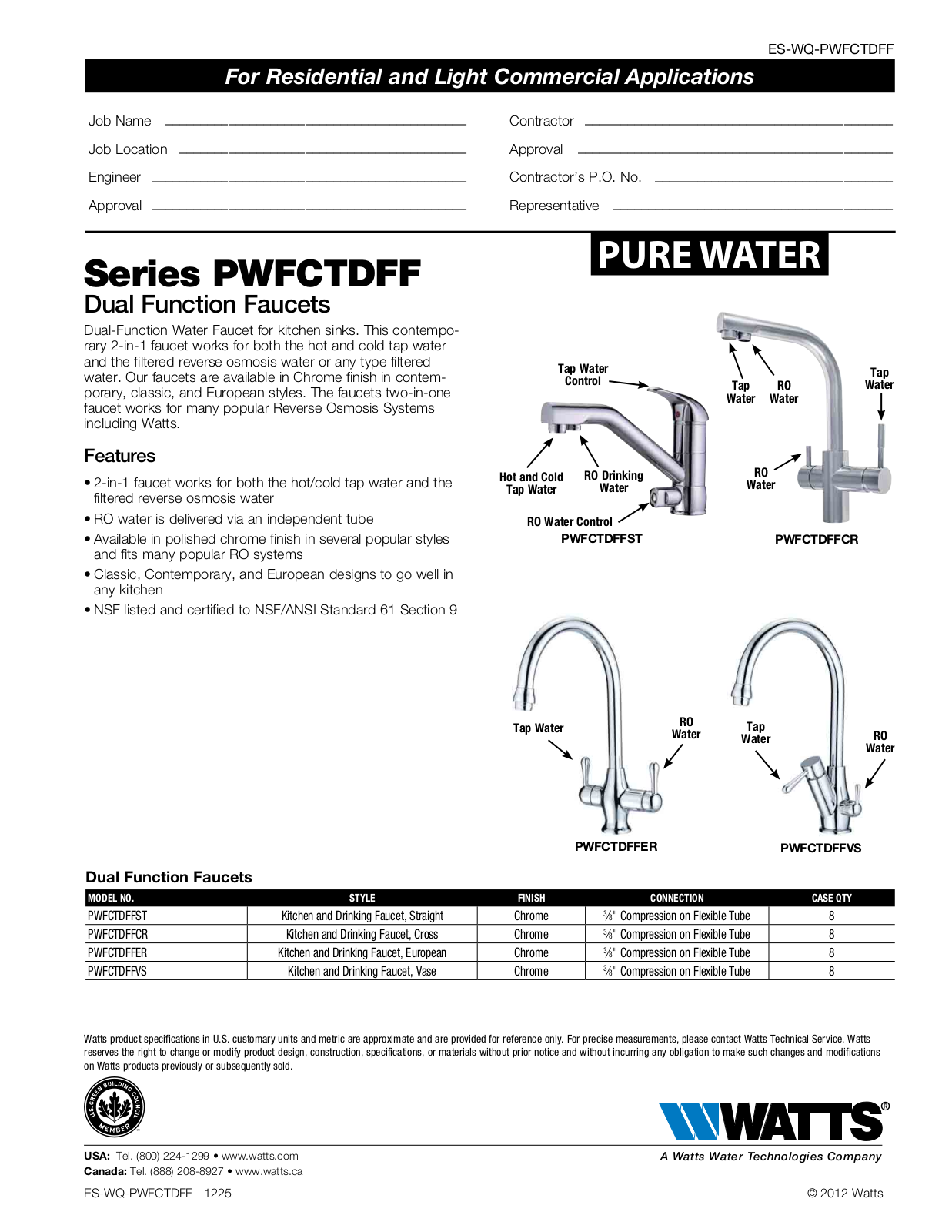 Watts PWFCTDFF User Manual