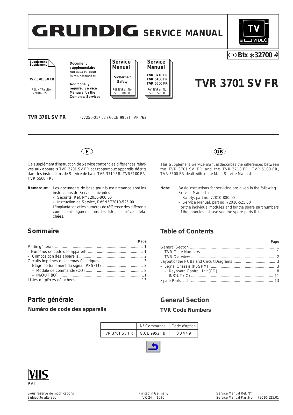 GRUNDIG TVR 3701 SV FR Service Manual