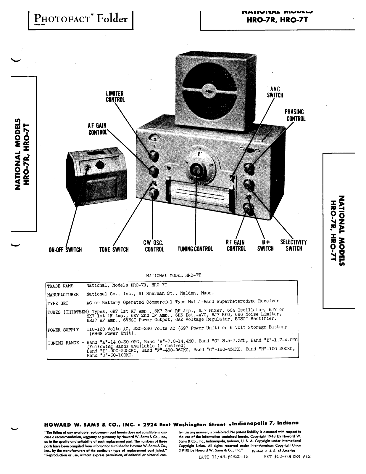 NATIONAL RADIO HRO-7R User Manual