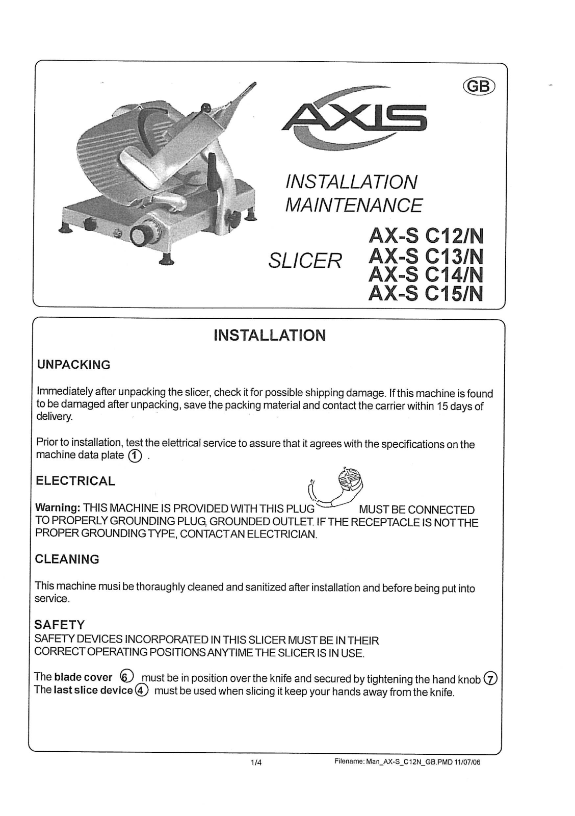 Axis AX-SC12-N Installation  Manual