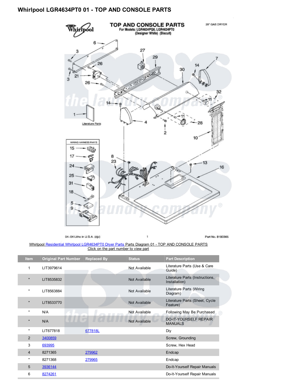 Whirlpool LGR4634PT0 Parts Diagram