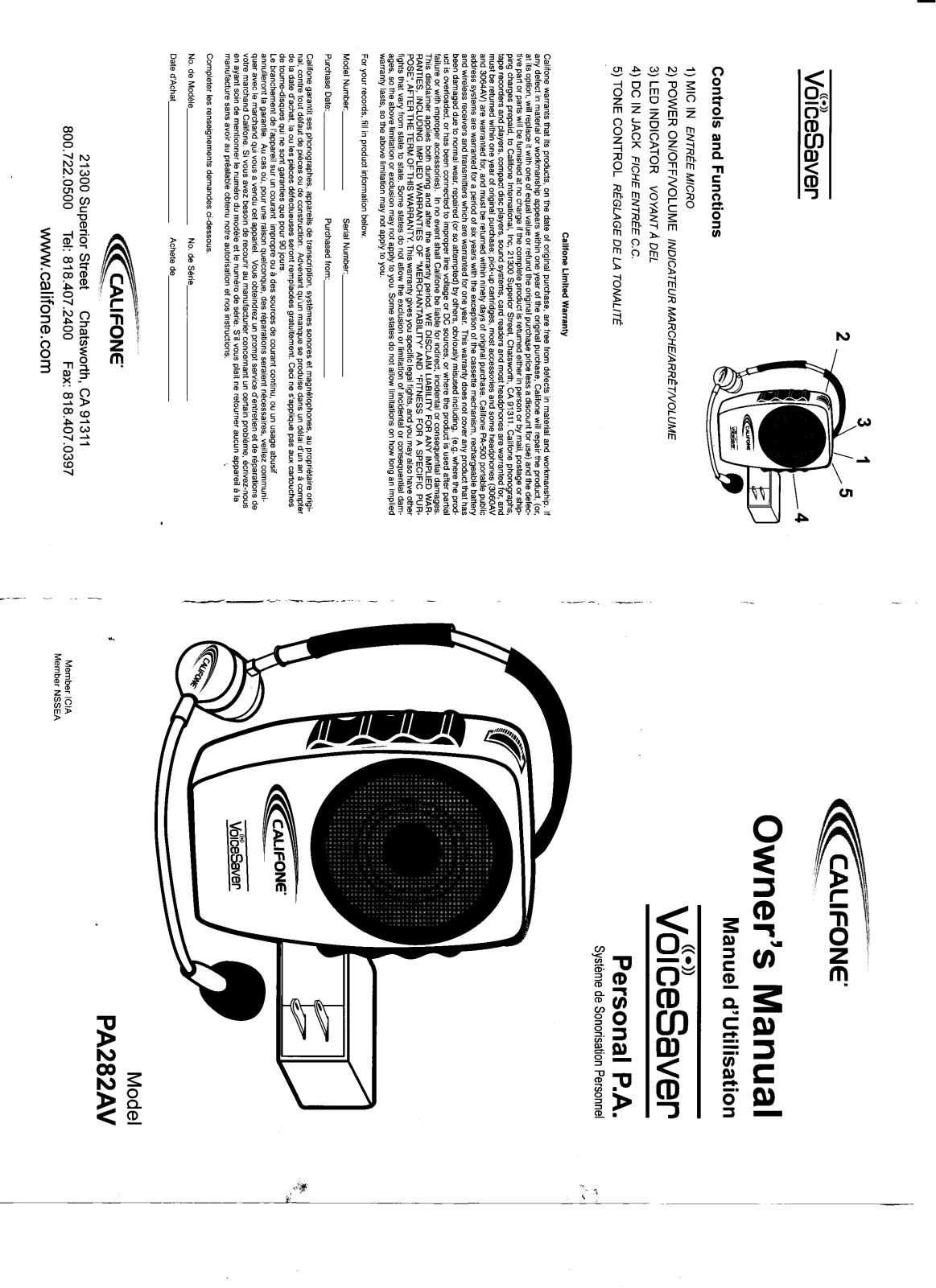 Califone PA-282AV Owners Manual