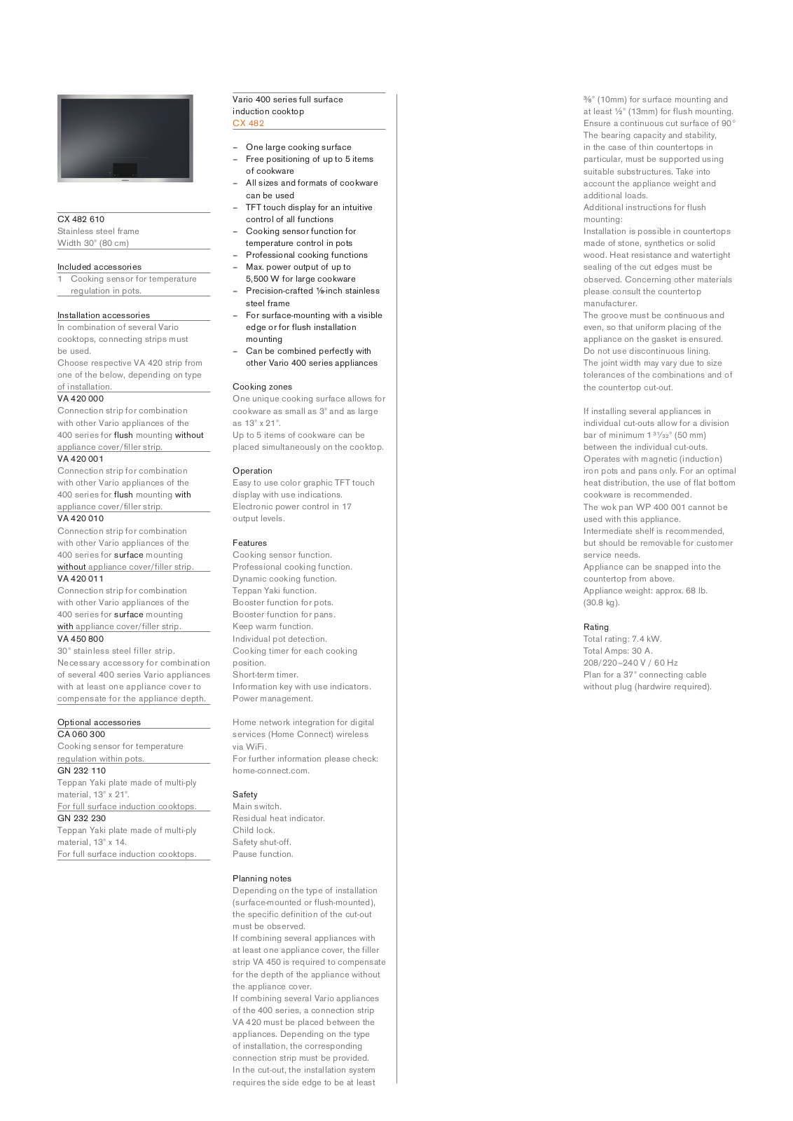 Gaggenau CX482610 Specification Sheet