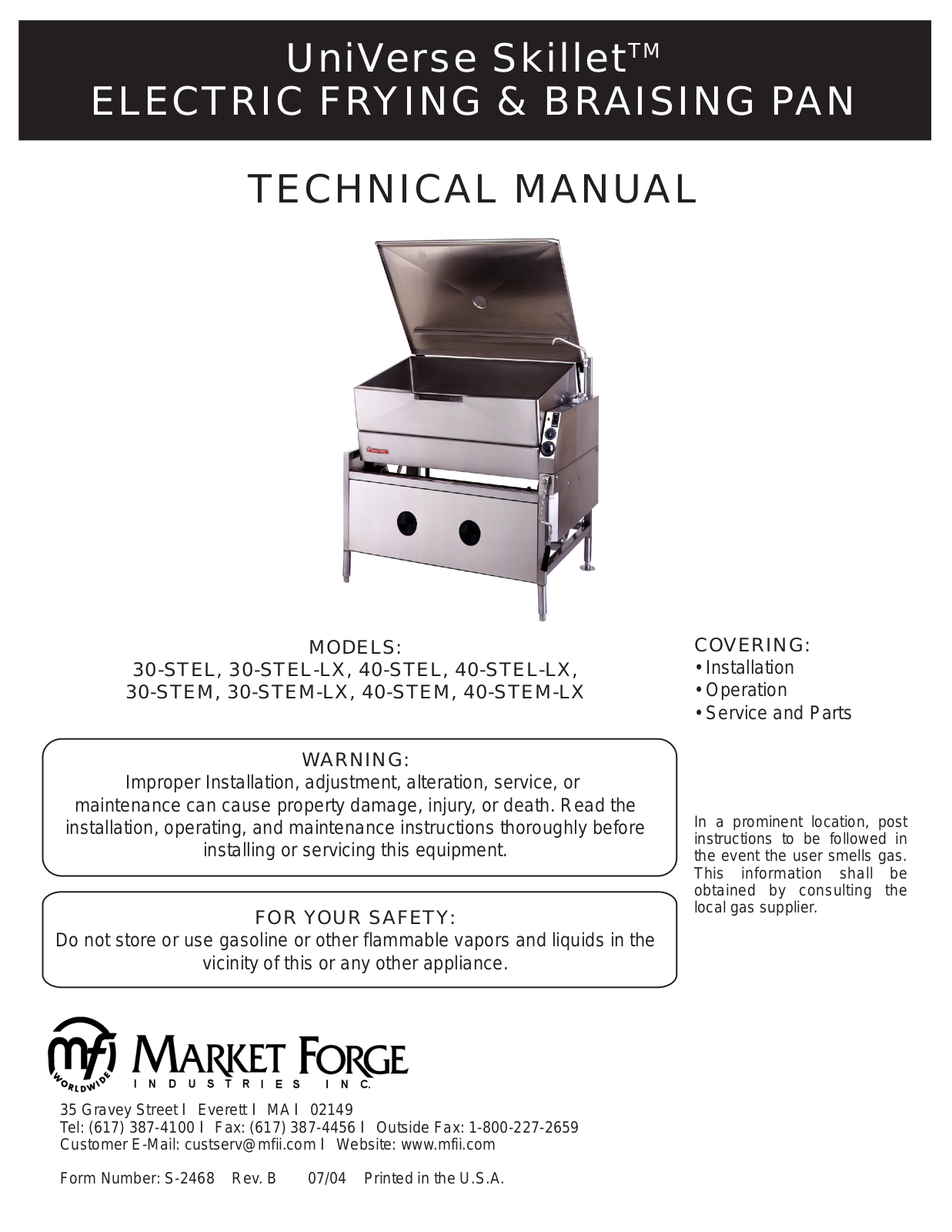 Market Forge Industries 30-stel, 30-stel-lx User Manual